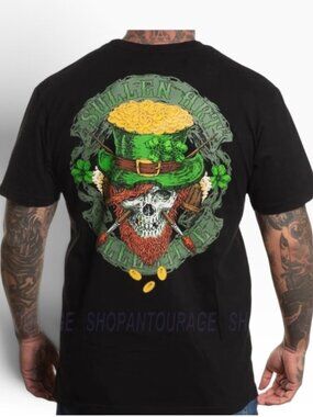 NEW Sullen Art Collective Luck Badge Men's XL Black T-shirt Skull Leprechaun NWT